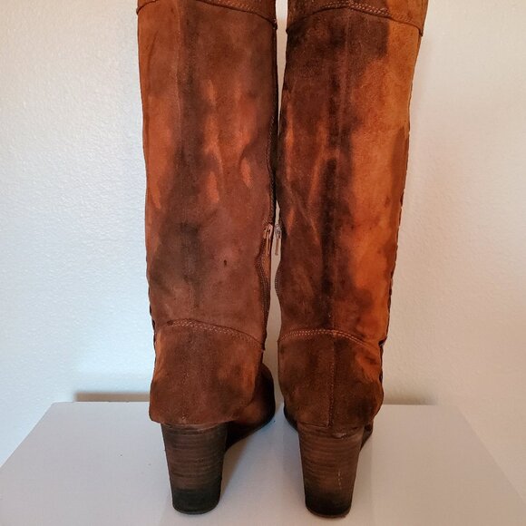 Leather suede wedge tall rodeo Western cowgirl Boot 10 1/2 11 brown black tan - Picture 11 of 13